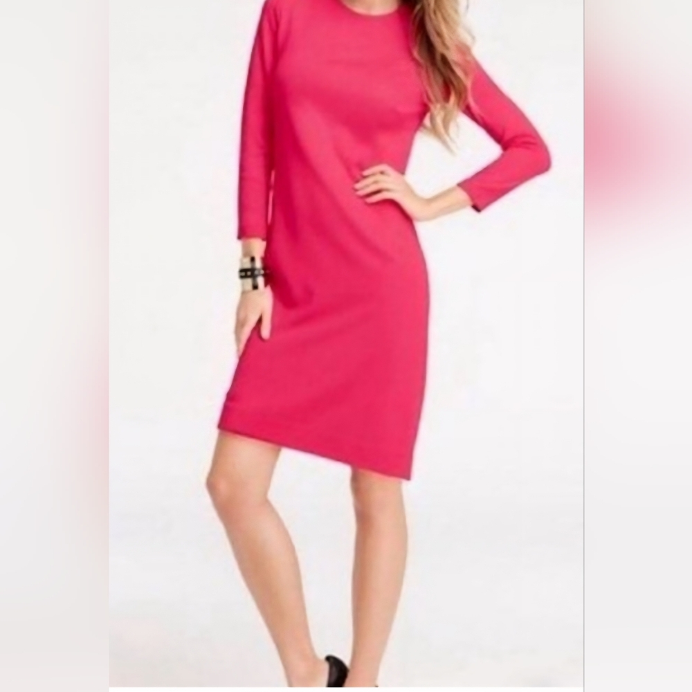 Ann Taylor Pink Sheath Dress Size 12 3/4 Sleeve Zipper Cuff Classic Workwear